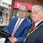 Wi-fi Llanelli with Cllr. Emlyn Dole and town mayor Cllr. Bill Thomas.