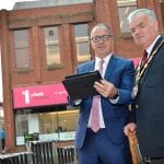 Wi-fi Llanelli with Cllr. Emlyn Dole and town mayor Cllr. Bill Thomas.