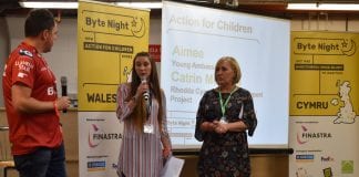 110 business people sleep rough to prevent youth homelessness in Wales Aimee Griffiths telling Byte Night how Action for Children had turned her life around.