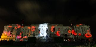 WAR POET HEDD WYN REMEMBERED IN UNIQUE VIDEO INSTALLATION BEAMED ON TO THE NATIONAL LIBRARY OF WALES The video installation being beamed on to the National Library of Wales 4