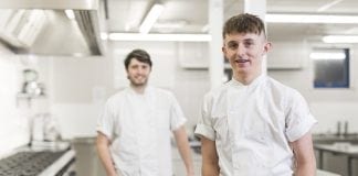 Ceredigion sends cooking student to skills final in Russia Sam Everton and his manager Osian Jones background