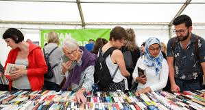 Oxfam’s #BooksChangeLives campaign launched at the Hay Festival today by Wales author Eric Ngalle Charles bookschangelives