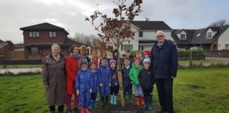 Five Roads schoolchildren plant tree with WI and local MP WhatsApp Image 2019 02 08 at 13 59 52