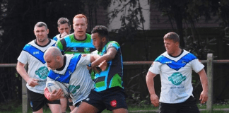 Wales Students and Cardiff Blue Dragons Masters RL both in action on Sunday The Discombobulated Dragons pictured playing a charity match earlier this year in a non masters game.