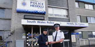 Barry Police Youth Volunteer praised for bravery Chief Supt Alun Morgan and PYV Cameron Lee Coles 2