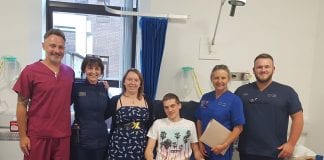 Treatment waits cut by new plastics unit First patient Joseph Attwood pictured with his girlfriend India Morgan third from left and staff in the Plastic Surgery Treatment Centre