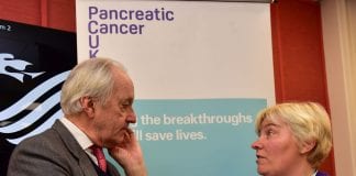 AM SUPPORTS NEW CAMPAIGN Neil Hamilton AM for Mid West Wales and Leader of UKIP Wales with Pancreatic Cancer UK supporter Tracie. scaled