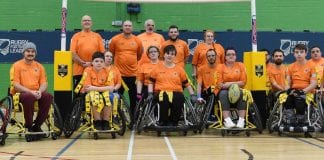 Three Welsh nominations in the inaugural Wheelchair Rugby League Awards PIC credit North Wales Crusaders Jone standing at the centre at the back and Williams