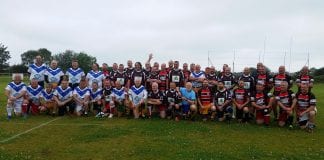 Wales select first ever Masters Rugby League international side credit North Wales Buccaneers RLFC North Wales Buccaneers Cardiff Blue Dragons and Leyland Warriors pose after matches in 2019.