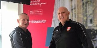 Mark Jones reappointed as WRL National Development Manager credit Wales Rugby League Gareth Kear right welcomes back Mark Jones.