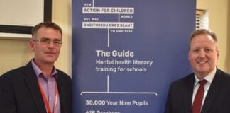 Guide Digital: Mental Health Literacy for All training programme launches chris dunne left launches the Guide with Rob Williams policy director NAHT scaled
