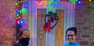 Sky’s the limit as company’s North Wales region rewards Action for Children unsung heroes cathy donaghy from Sky delivers goodies to Skills Plus Katy Alger 2