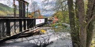 Innovative bridge raising scheme continues – despite extreme weather Black Bridge possession 19 May machinery on bridge