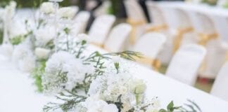 WEDDINGS CANNOT WAIT close up of flowers on table at wedding ceremony royalty free image 1147726215 1560231712