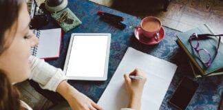 How To Write Content People Want To Follow? bigstock Woman Writing And Working At H 88939259