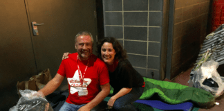 Penarth women ditch their duvets for a balcony bed sue with husband nick jones at Byte Night sleep out at Principality