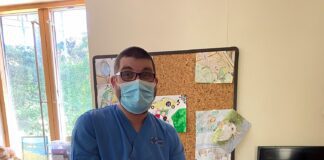 Hywel Dda Health Charities on butterfly trolley for Bronglais Butterfly trolley Enlli staff nurse James Bunston rotated