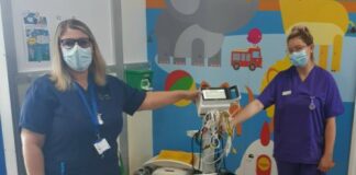 Hywel Dda Health Charities on new patient monitor for children’s ward at Bronglais Hospital patient monitor for Angharad Ward Bronglais picture Louise Hughes Brooke Davidson