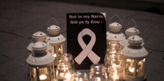 Joyce and the WI urge men and boys to ‘step up and speak out’ against male violence towards women Not in my Name vigil lores