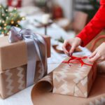 Packing of the christmas presents on a white background