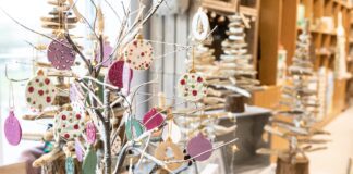 First Christmas Fair paves the way for future craft fairs at Llys y Frân Visitor Centre Christmas decoration stall up close Christmas Fair 5th Dec 2021