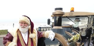Santa Express pulls into Porthcawl Steelworks Santa and Lucie the Land Train 1