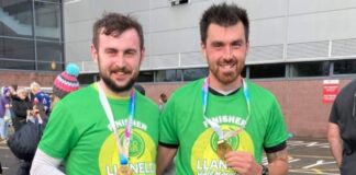 Scott Thomas and Matthew Goodman ran 13-miles to raise money for Glangwili hospital. Scott Matthew