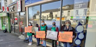 Greenpeace Swansea volunteers hold demonstration outside Tesco Uplands calling for supermarket to drop climate-criminal meat producers 1648238904533blob