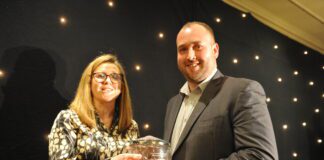 Pembrokeshire farmer winner of the Brynle Williams Memorial Award Bryn Perry with Victoria Jones Welsh Government scaled