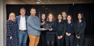Carmarthen school wins Tasty Careers Challenge l r Kathryn Jones Castell Howell Neil Kedward Seren and Hywel Griffith Seren with the winning team