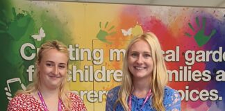 Carmarthen Garden Centre launches their new signature Hydrangea Red Butterfly at the RHS Chelsea Flower Show Abigail and Amy Stubbs scaled