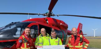 A55 Improvements Scheme provide donation to the Wales Air Ambulance Air Ambulance 23 March 2022 scaled