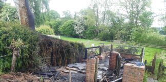 Out of control bonfire destroys garden shed Shed fire Montgomery Fire Station Twitter page