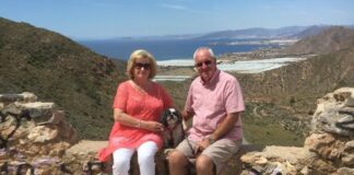 Memorial golf day in aid of Bronglais Chemo Appeal Ray and Jan Tunsich and pet Suki