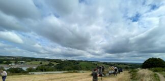 Llys-y-frân partners with National Botanical Gardens of Wales for wildflower meadow biodiversity project. Green Hay Day 17th Aug 2022 spreading the hay min