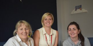 Key Port Talbot short breaks service celebrates 10-year anniversary Manager Sarah Chilcott with mums Hayley left and Carly right min scaled
