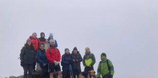 Nursery staff climb Cadair Idris for Bronglais Chemo Appeal Gogerddan Nursery picture 1 group at the summit 1