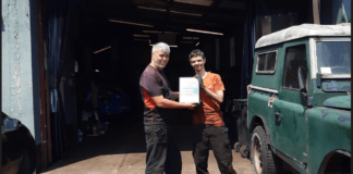 New work experience scheme to support young people to achieve their full potential Louie with the owner of Brooklyn Motors Newport crop min