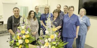 Bronglais cancer nurses surprised by floral tribute in new S4C series Rhian and Eirian min scaled