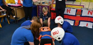 Multi-agency events educate Pembrokeshire pupils about water safety The RNLIs role play rescue gave pupils an insight into the consequences of tombstoning min scaled