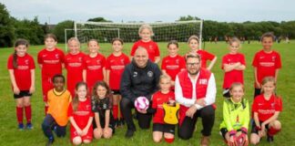 Grassroots Football Defibrillator Scheme Massively Oversubscribed After Fabrice Muamba Support Red Sky Foundations Sergio Petrucci Co founder and Team Grassroots Founder Paul Kirton join Luna the daughter of the foundation founder and teammates at the famous Boldon Girls FC in South Shields