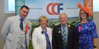 Pembrokeshire Agricultural Society – Winners of Pembrokeshire County Show L R 2023 Ambassador Luke Watts Helen and Brian Jones President of the County Show Betsan Williams Ambassador min scaled