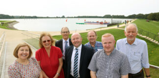 Y Dirprwy Weinidog Iechyd Meddwl a Llesiant Lynne Neagle ac AS Gogledd Caerdydd Julie Morgan yn agor Cronfeydd DŵrLlys-faen a Llanisien gyda’r Reservoir Action Group LLL Opening 7 Sept 2023. LN HT JM AL PP AH RC 2 scaled