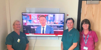 NHS charity buys TV for Prince Phillip Hospital stroke and rehabilitation ward Staff with new TVs