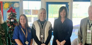 Cylch Meithrin Felinfoel – the first in Wales to be awarded a Gold Star Standard for the second time in a row! Cynghorwyr Nysia Evans Rob Evans Eve Evans gyda Mair Billington a Gwenllian Lansdown Davies scaled