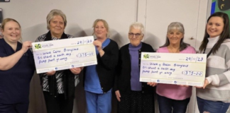 Merched y Wawr yn cyfrannu £750 i Ysbyty Bronglais Merched y Wawr Felinfach cheque presentation