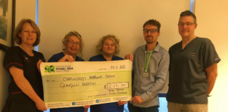 130-mile cycle raises over £2,000 for NHS charity Rhys James cheque presentation
