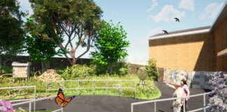 Staff yn rhannu eu gweledigaeth ar gyfer gerddi therapiwtig newydd yn Ysbyty Tywysog Philip Vision 1 1