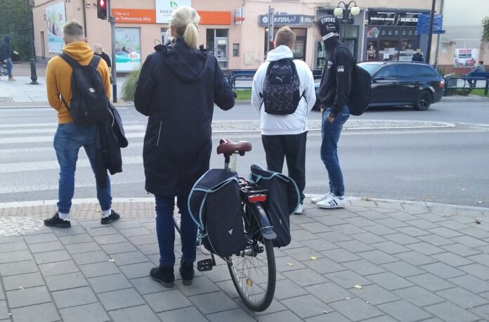 A woman who uses the bicycle every day to commute to work in Tomaszow Mazowiecki Poland