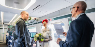 Loving pair couple-up and get married on a train at 125mph JB GWRWedding08032024 5125 scaled